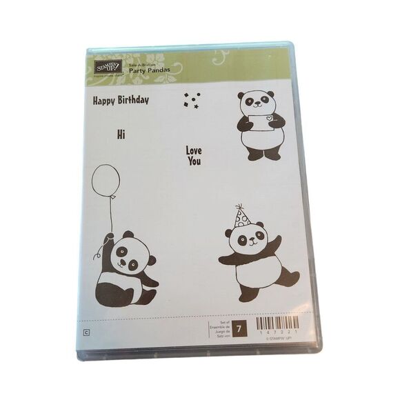 Stampin' Up! Stamp Set PARTY PANDAS Set of 7 147221 Bday Panda Bear Love Balloon - Picture 1 of 4